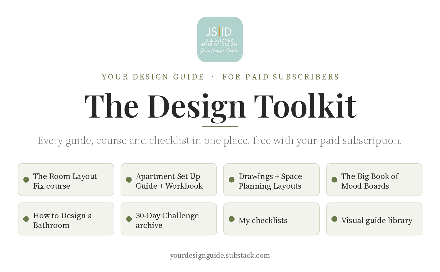 The Design Toolkit cover: Your Design Guide logo on a white background with an olive accent line and the title The Design Toolkit